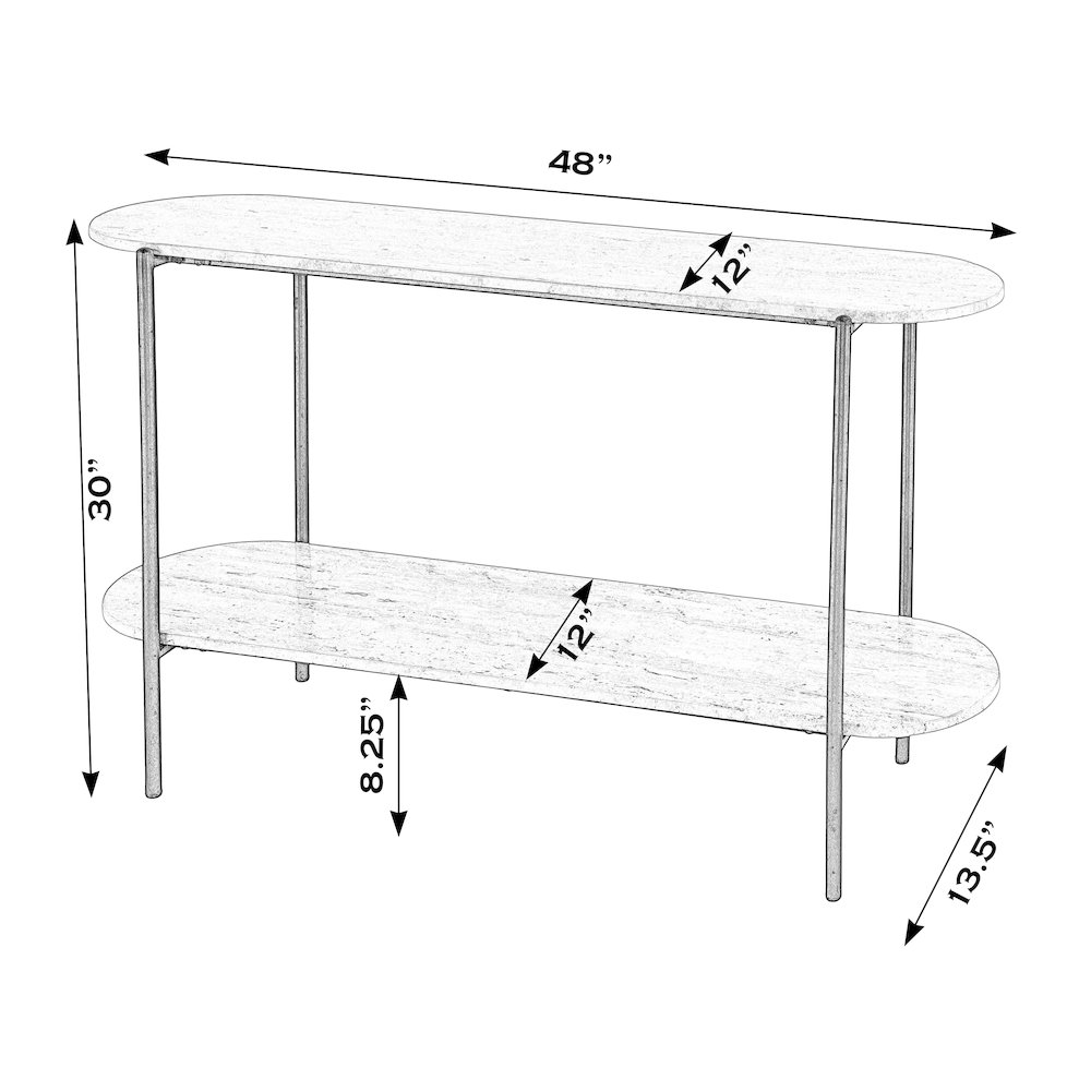 Rinaldi 48 in. W Elongated Marble and Iron 2-Tier Console Table, Natural. Picture 2