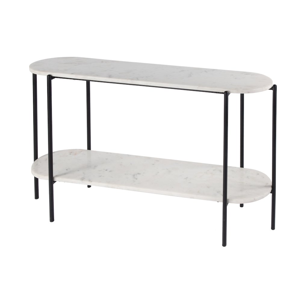 Renaldo 49.5 in. W Elongated Marble and Iron 2-Tier Console Table, White. Picture 1