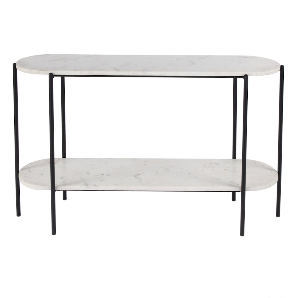 Renaldo 49.5 in. W Elongated Marble and Iron 2-Tier Console Table, White. Picture 3
