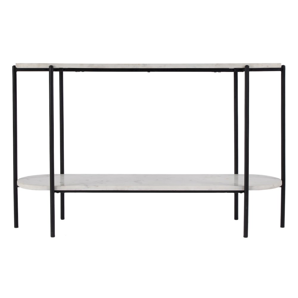 Renaldo 49.5 in. W Elongated Marble and Iron 2-Tier Console Table, White. Picture 4