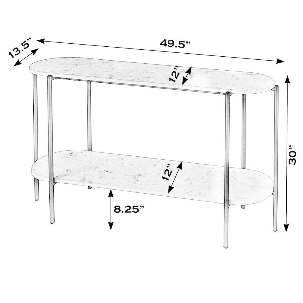 Renaldo 49.5 in. W Elongated Marble and Iron 2-Tier Console Table, White. Picture 2