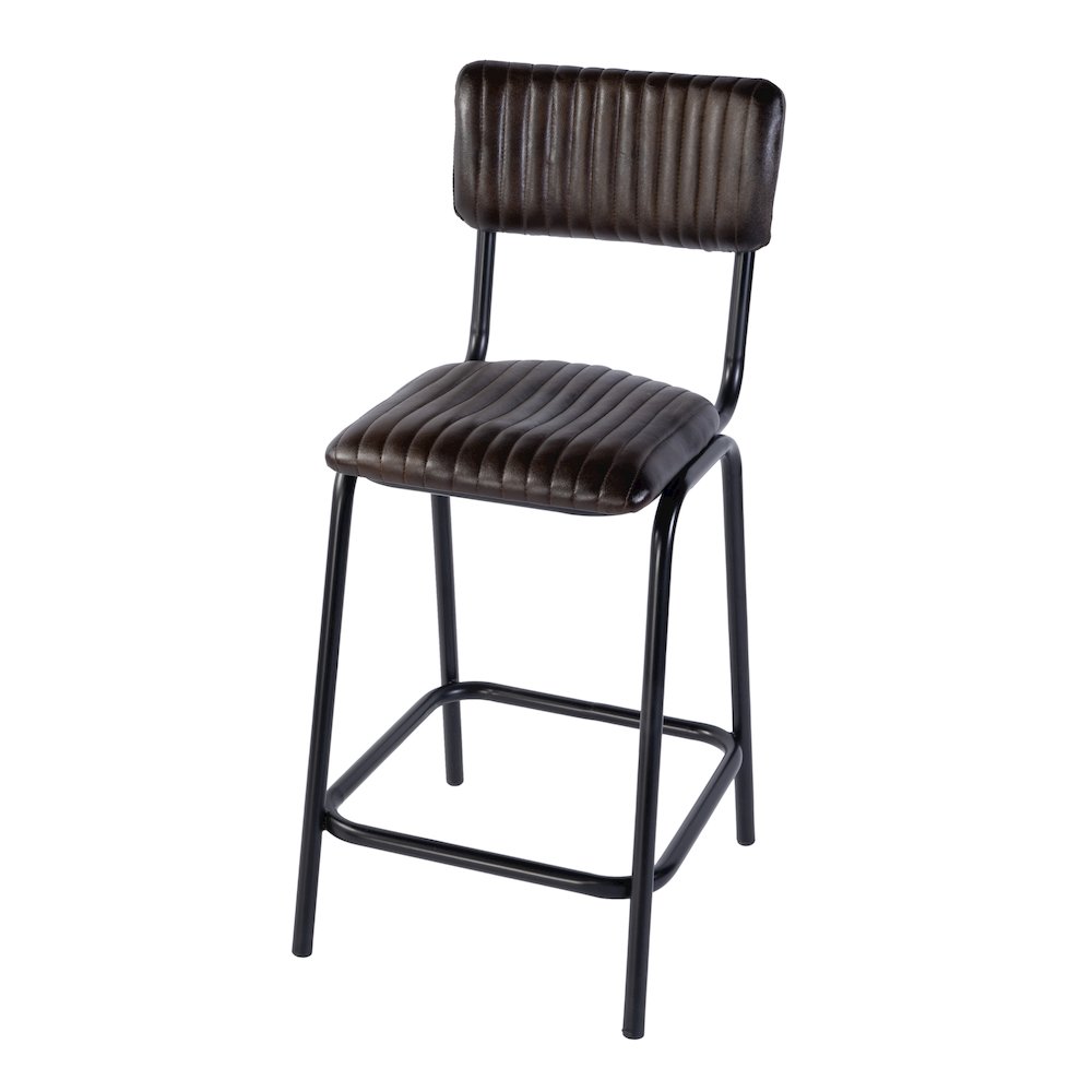 Waylon 31.5 in. Seat Height Leather Bar Height Stool, Black, Brown. Picture 1