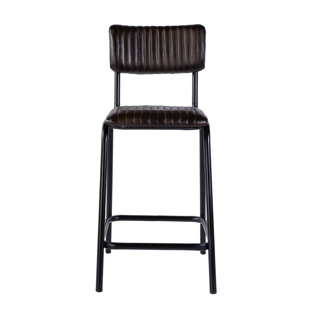 Waylon 31.5 in. Seat Height Leather Bar Height Stool, Black, Brown. Picture 3