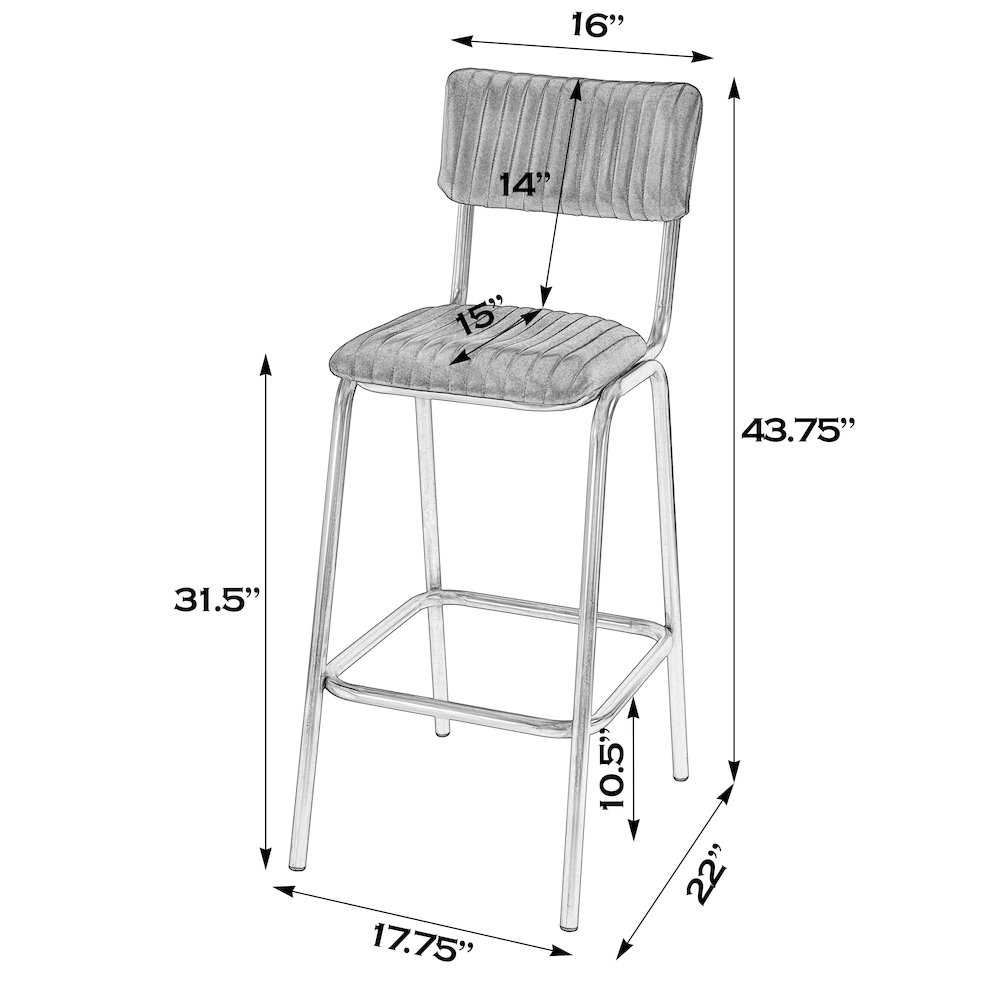 Waylon 31.5 in. Seat Height Leather Bar Height Stool, Black, Brown. Picture 2