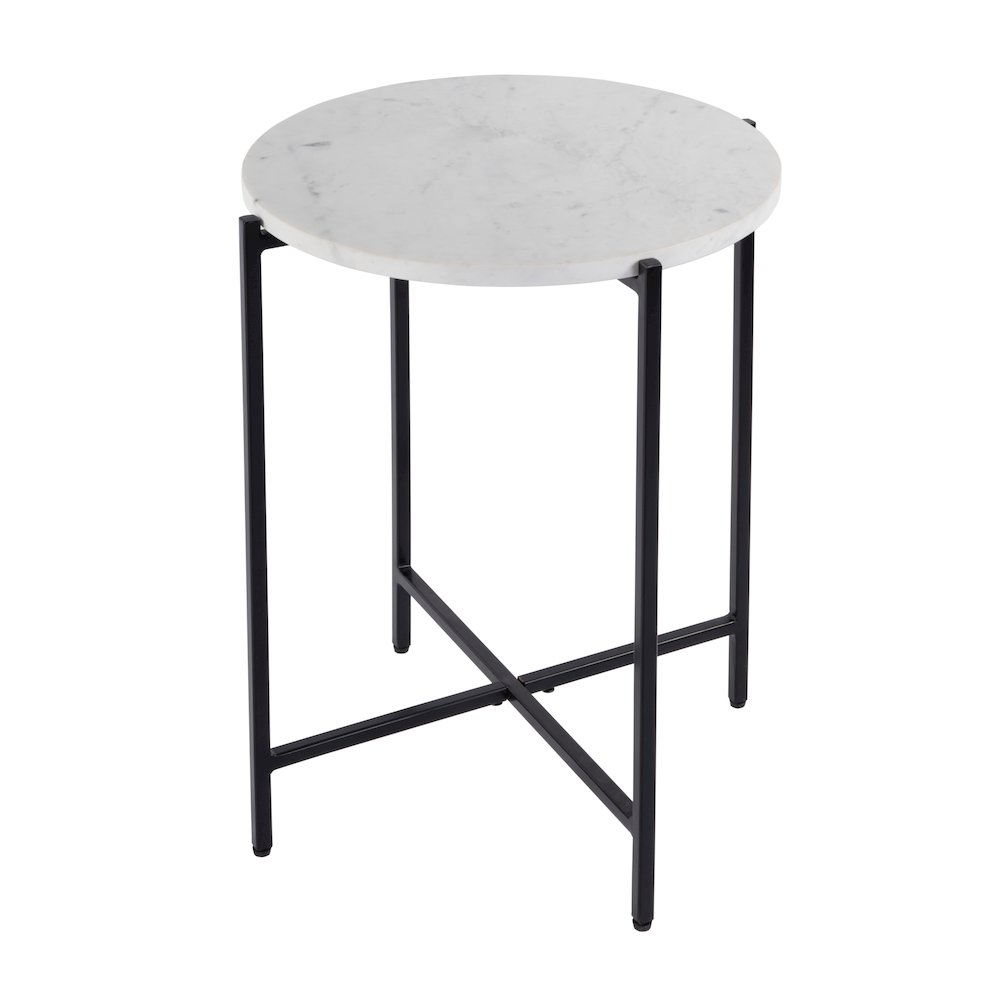 Mirabell 19 in. W Round Marble and Iron Side Table, Black, White. Picture 1