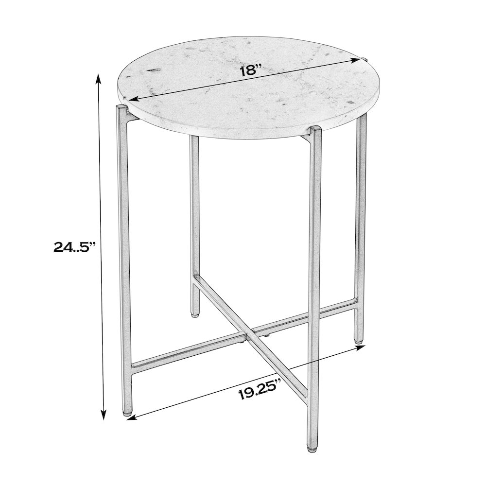 Mirabell 19 in. W Round Marble and Iron Side Table, Black, White. Picture 2