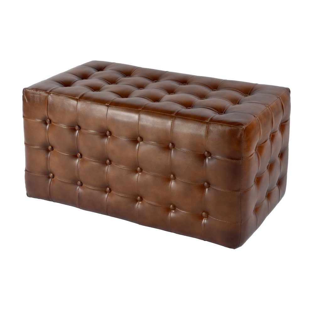 Kingston 36 in. W Leather Upholstered Accent Bench with Tufting, Brown. Picture 1
