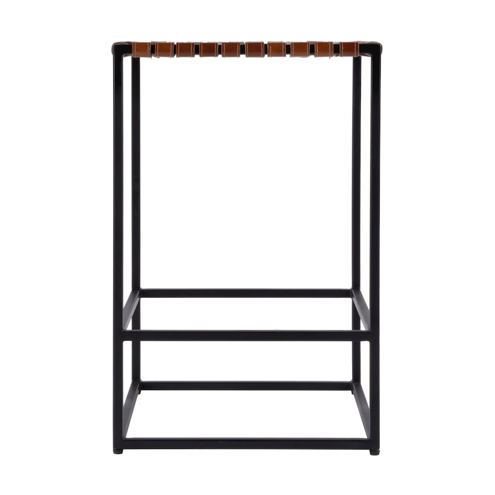 24 in. Seat Height Leather and Iron Backless Counter Stool with Footrest, Brown. Picture 3