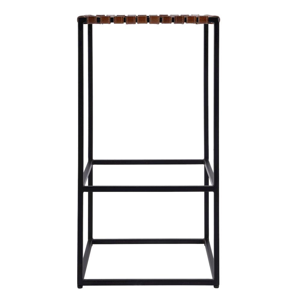 30 in. Seat Height Leather and Iron Backless Bar Stool with Footrest, Brown. Picture 3