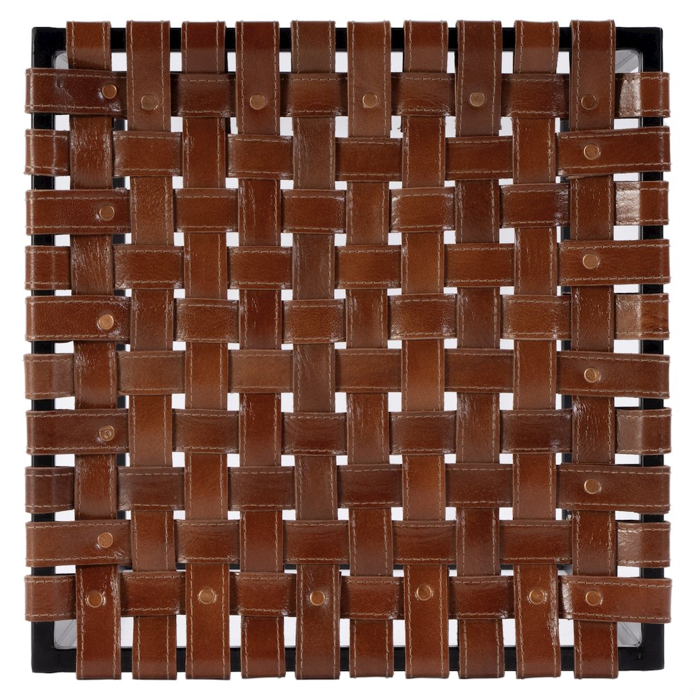 30 in. Seat Height Leather and Iron Backless Bar Stool with Footrest, Brown. Picture 4