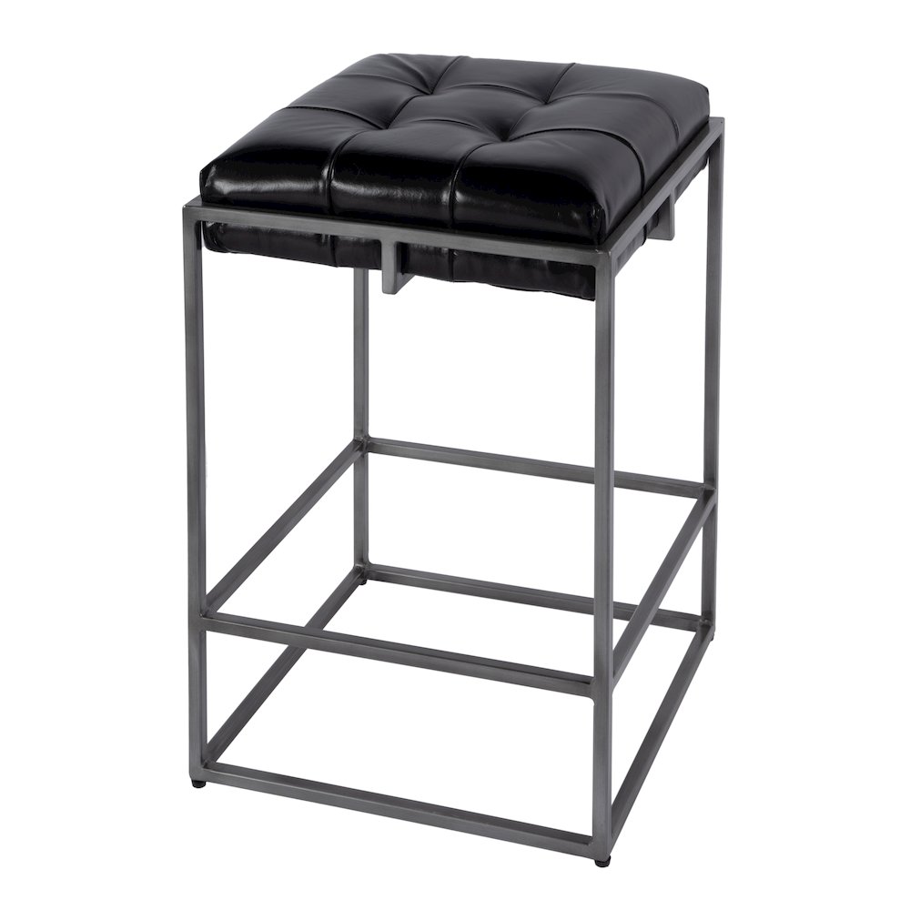 26 in. Seat Height Leather and Iron Backless Counter Height Stool with Footrest. Picture 1