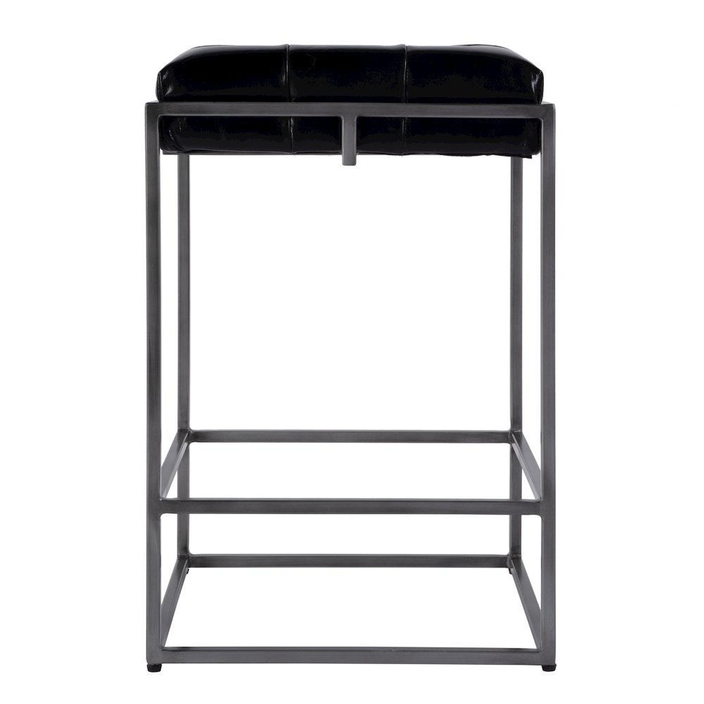 26 in. Seat Height Leather and Iron Backless Counter Height Stool with Footrest. Picture 3