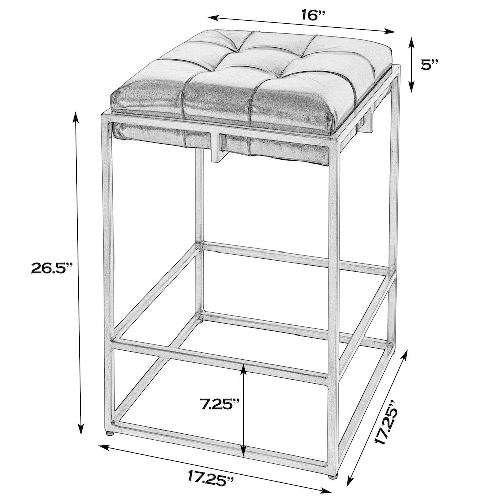 26 in. Seat Height Leather and Iron Backless Counter Height Stool with Footrest. Picture 2