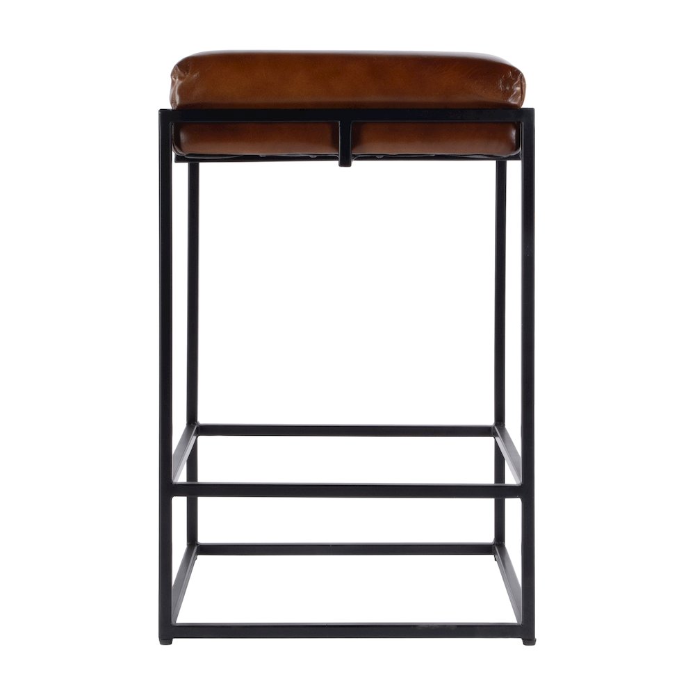 26 in. Seat Height Leather and Iron Backless Counter Height Stool with Footrest. Picture 3