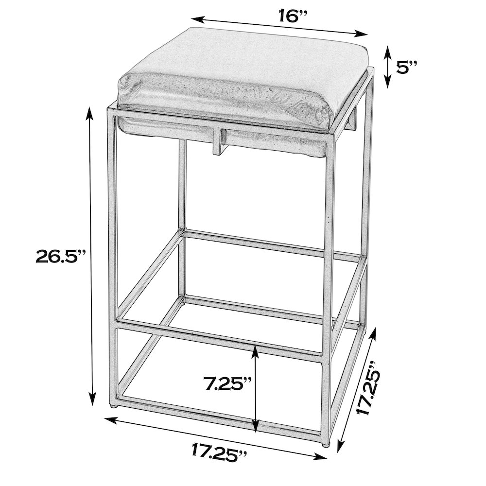 26 in. Seat Height Leather and Iron Backless Counter Height Stool with Footrest. Picture 2
