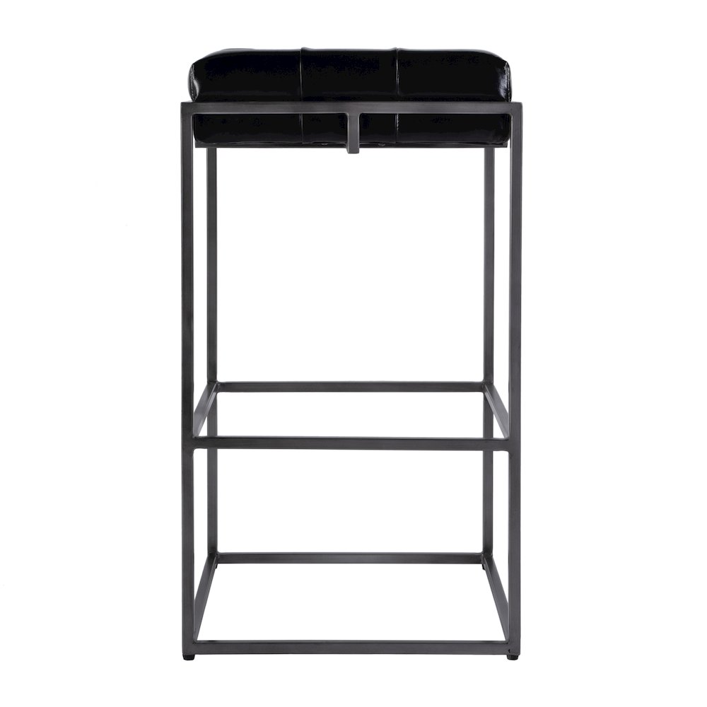31 in. Seat Height Tufted Leather and Iron Backless Bar Height Stool, Footrest. Picture 3