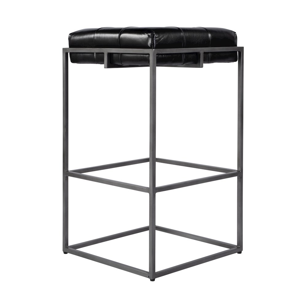 31 in. Seat Height Tufted Leather and Iron Backless Bar Height Stool, Footrest. Picture 4