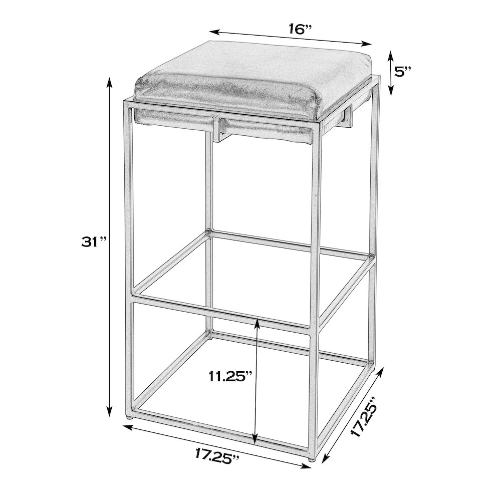 31 in. Seat Height Leather and Iron Backless Bar Height Stool with Footrest. Picture 2