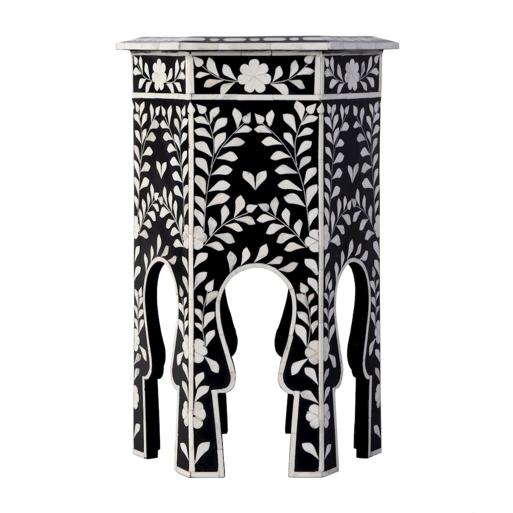 Amaya 16 in. W Hexagon Bone Inlay Side Table, Black, White. Picture 5