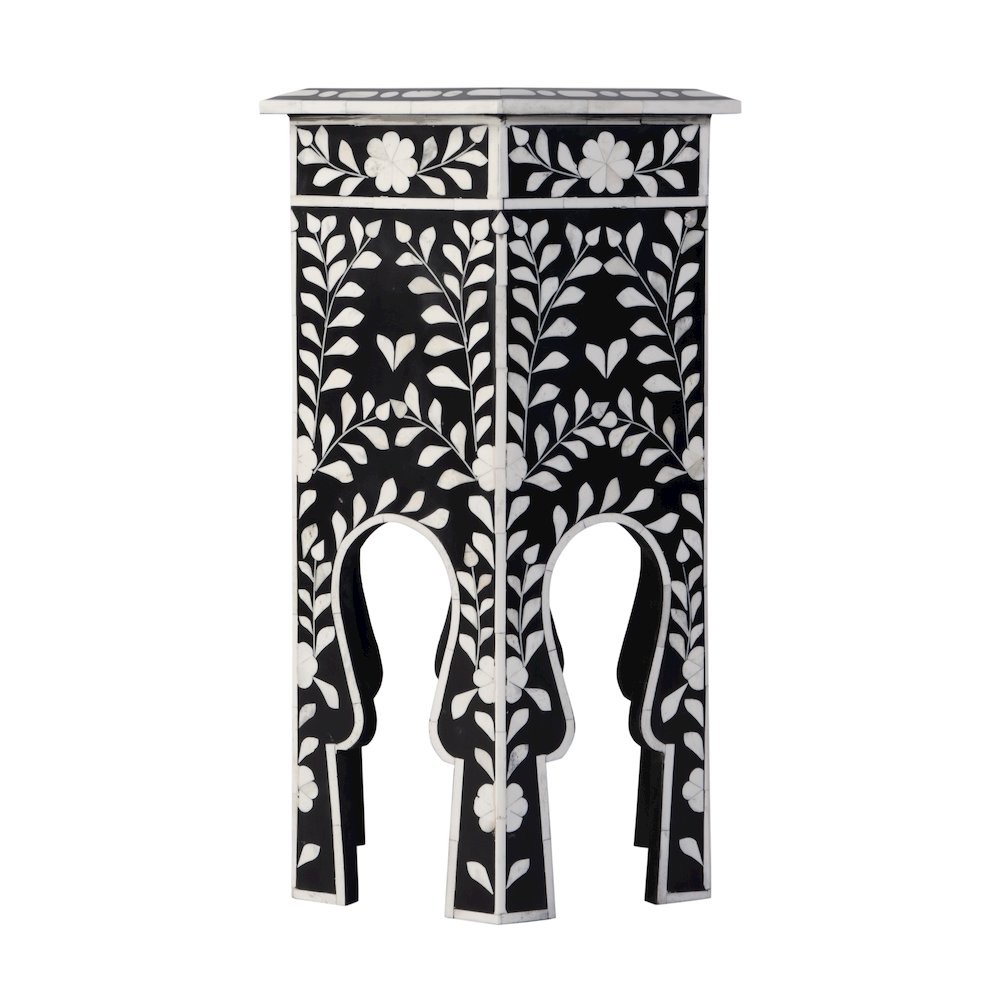 Amaya 16 in. W Hexagon Bone Inlay Side Table, Black, White. Picture 6