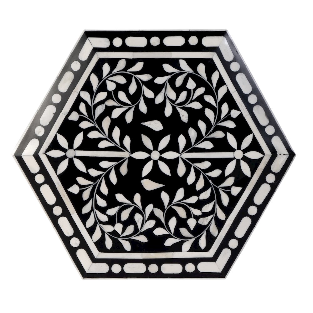 Amaya 16 in. W Hexagon Bone Inlay Side Table, Black, White. Picture 7