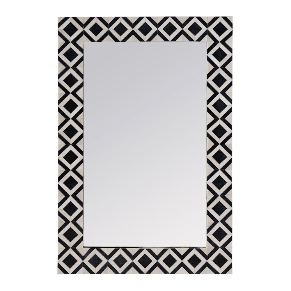 Verona 24 in. W x 36" H Rectangular Bone-Inlay Wall Mirror, Black, White. Picture 1