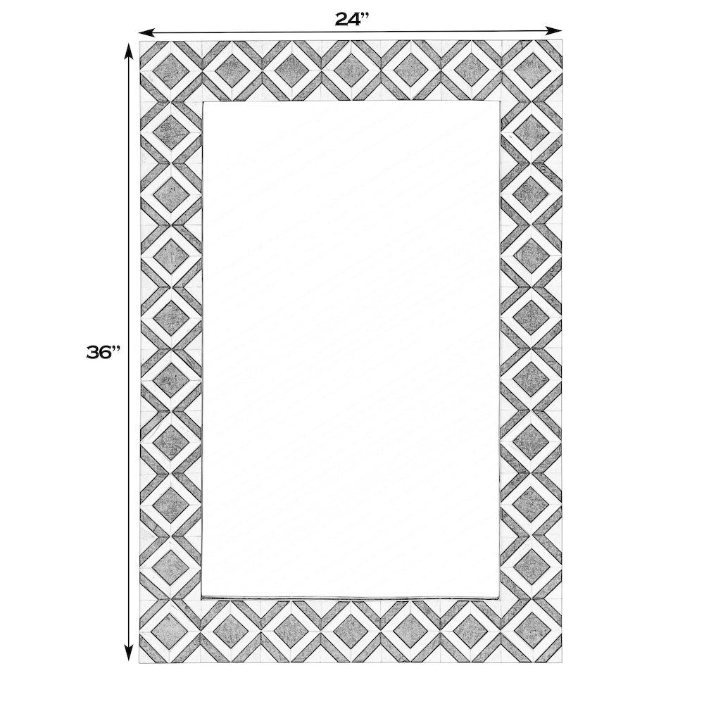 Verona 24 in. W x 36" H Rectangular Bone-Inlay Wall Mirror, Black, White. Picture 2