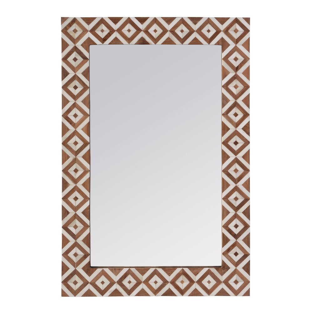 Verona 24 in. W x 36" H Rectangular Bone-Inlay Wall Mirror, Brown, Tan. Picture 1
