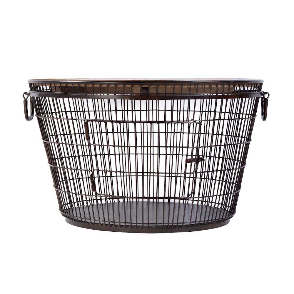 Fulton 28 in. W Round Iron and Wood Coffee Table, Brown. Picture 3