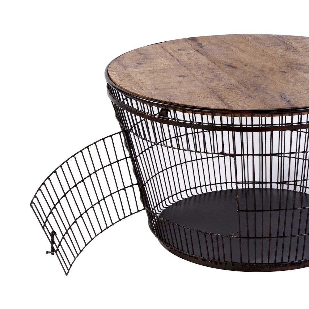 Fulton 28 in. W Round Iron and Wood Coffee Table, Brown. Picture 4