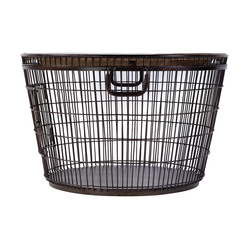 Fulton 28 in. W Round Iron and Wood Coffee Table, Brown. Picture 5