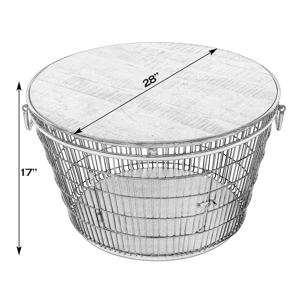 Fulton 28 in. W Round Iron and Wood Coffee Table, Brown. Picture 2