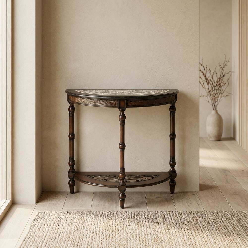 Demilune Console Table with Distressed Finish, Traditional Entryway Accent. Picture 3