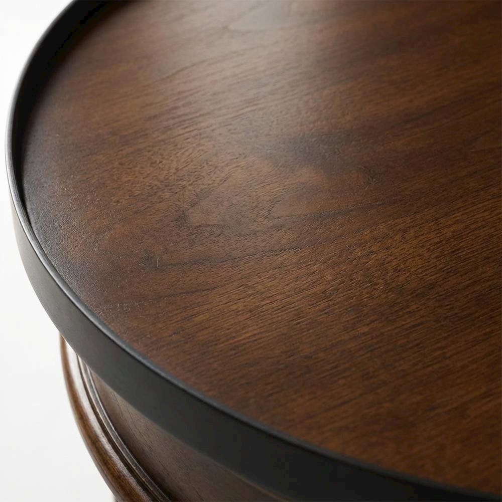 Round Side Table with Drawer, Transitional Accent Table, Olive Ash. Picture 6