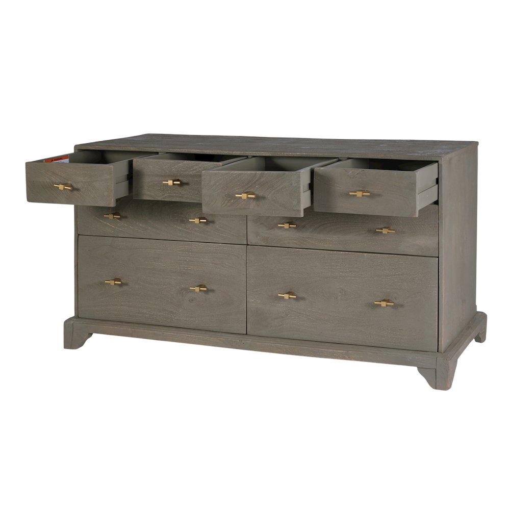Faro 55 in. W Rectangular Wood 8 Drawer Dresser, Gray. Picture 6