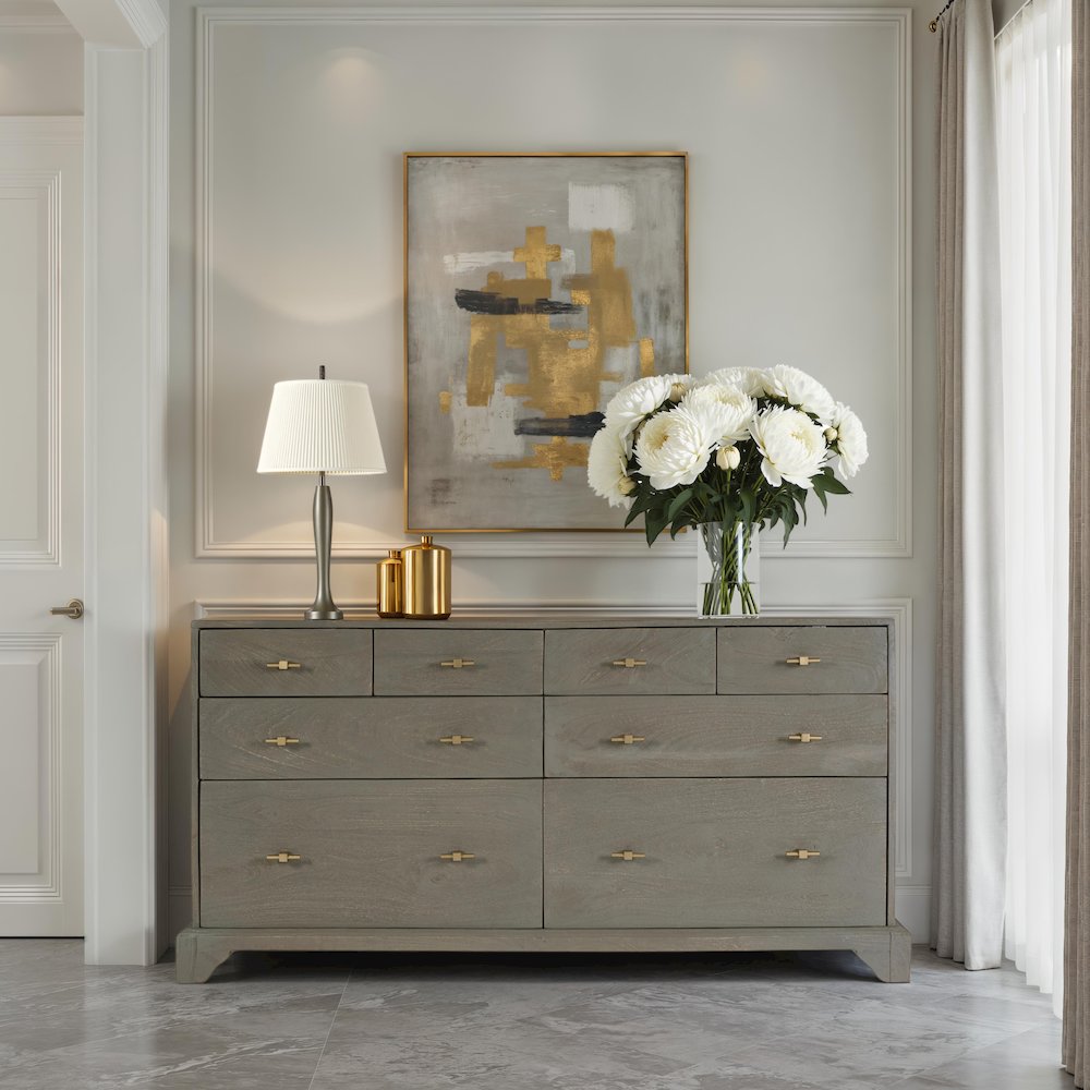 Faro 55 in. W Rectangular Wood 8 Drawer Dresser, Gray. Picture 2