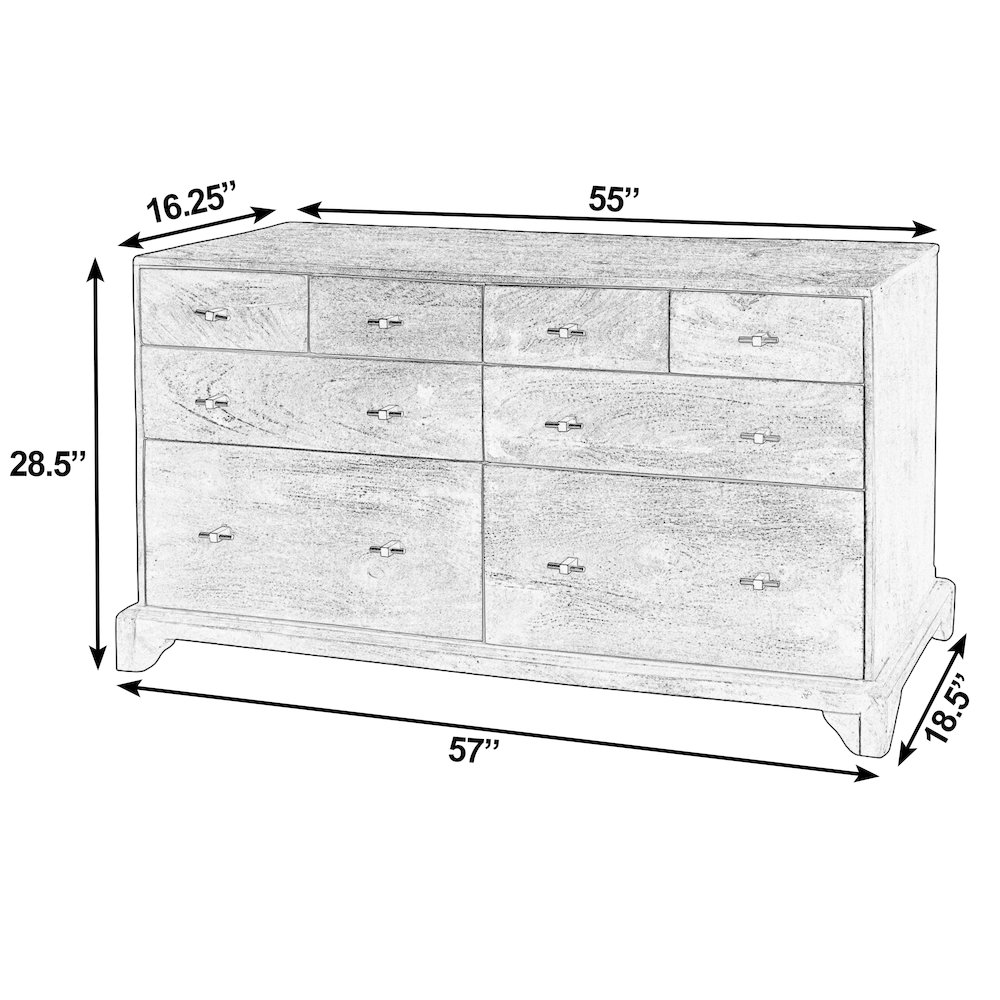 Faro 55 in. W Rectangular Wood 8 Drawer Dresser, Gray. Picture 3