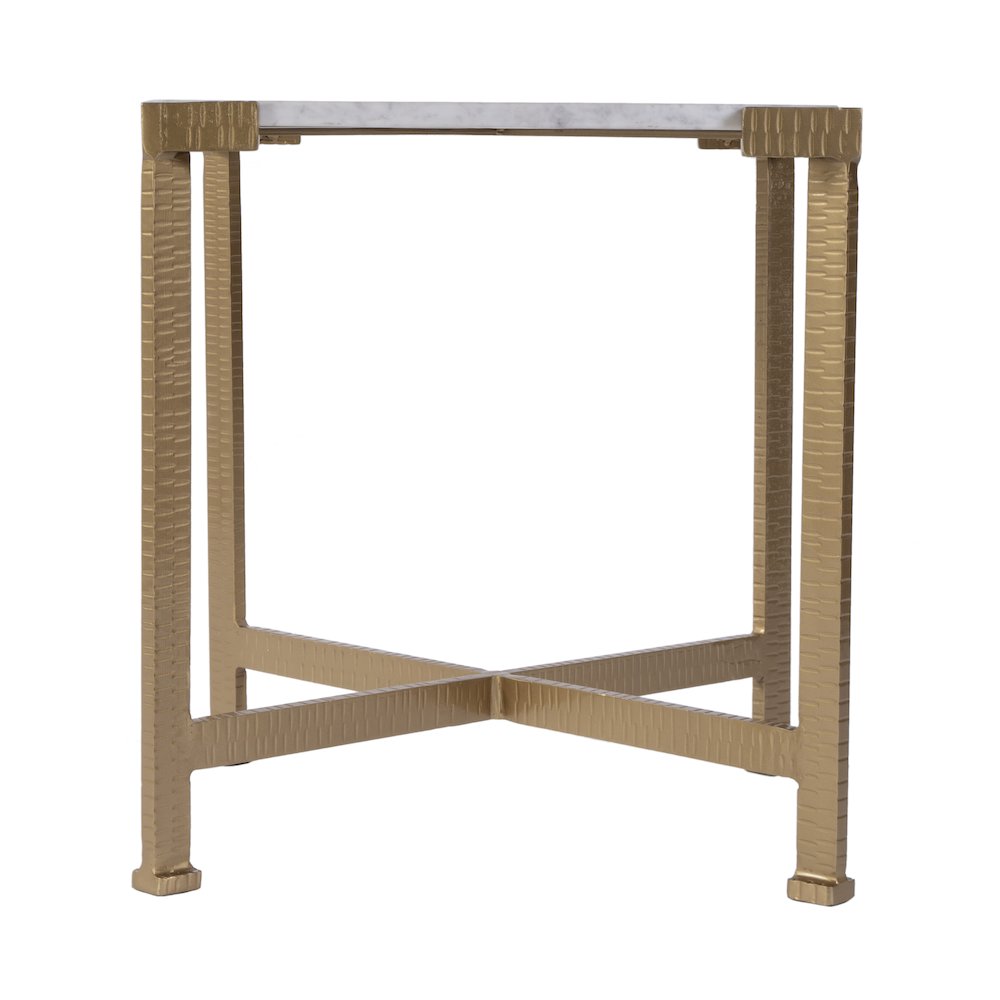 Loric 18 in. W Square Iron and Marble Side Table, White, Antique Gold. Picture 4