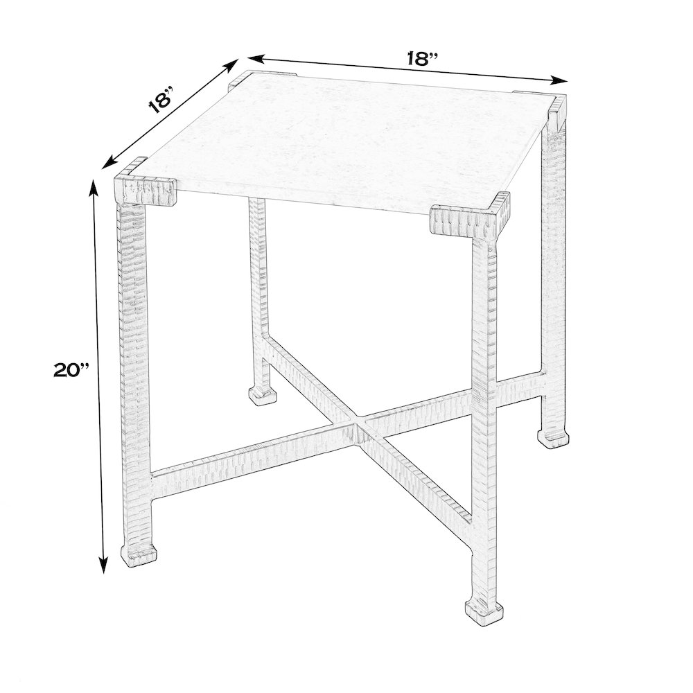 Loric 18 in. W Square Iron and Marble Side Table, White, Antique Gold. Picture 3