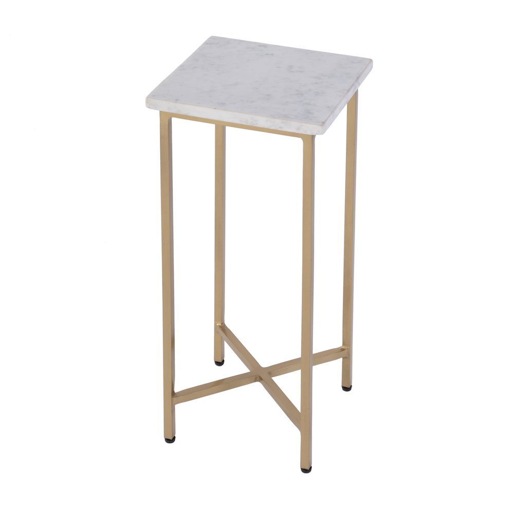 Paulina 9 in. W Square Marble and Iron End Table, White, Antique Gold. Picture 1