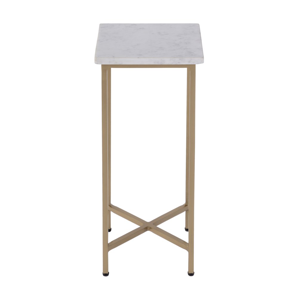 Paulina 9 in. W Square Marble and Iron End Table, White, Antique Gold. Picture 3