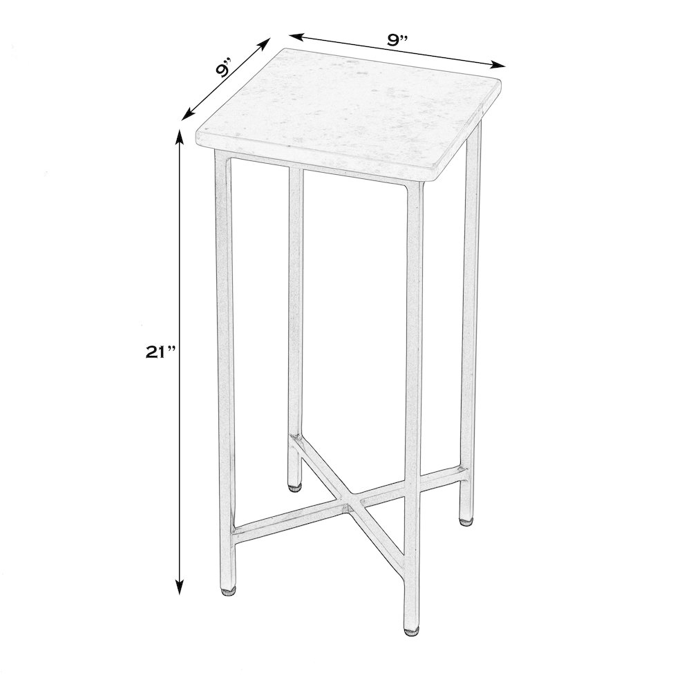 Paulina 9 in. W Square Marble and Iron End Table, White, Antique Gold. Picture 2