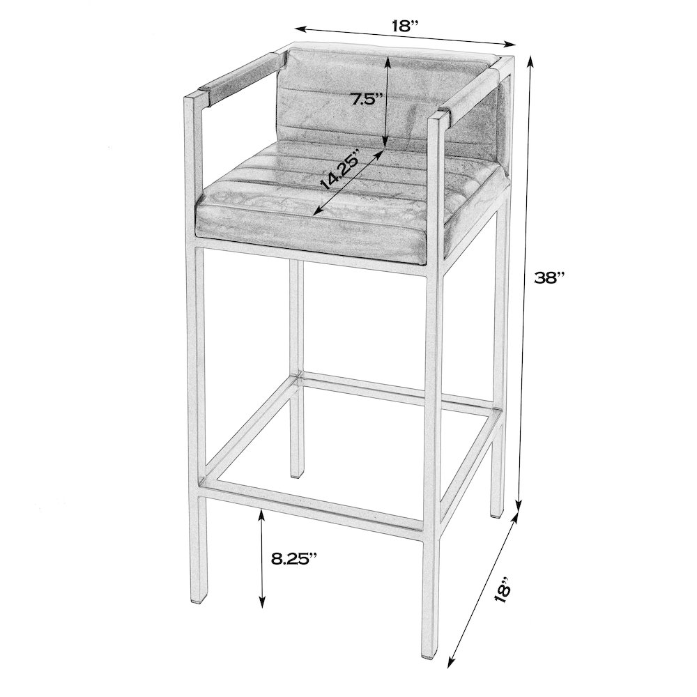 Dennis 31 in. Seat Height Leather and Iron Accent Stool with Low Back, Brown. Picture 2