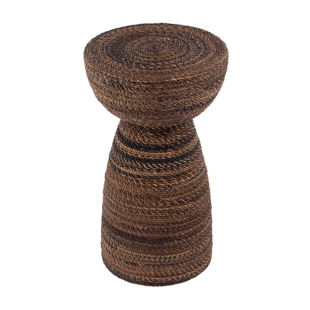 Bagshawe 13 in. W Round Wood and Abaca Rope Inlay Drum Side Table, Brown. Picture 1