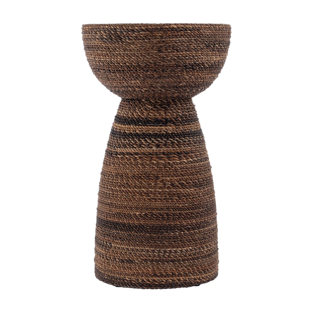 Bagshawe 13 in. W Round Wood and Abaca Rope Inlay Drum Side Table, Brown. Picture 3
