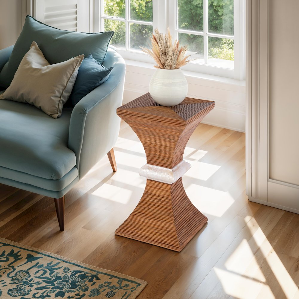 Marikit 13" W Square Wood and Arorog Inlay Side Table, Brown. Picture 2