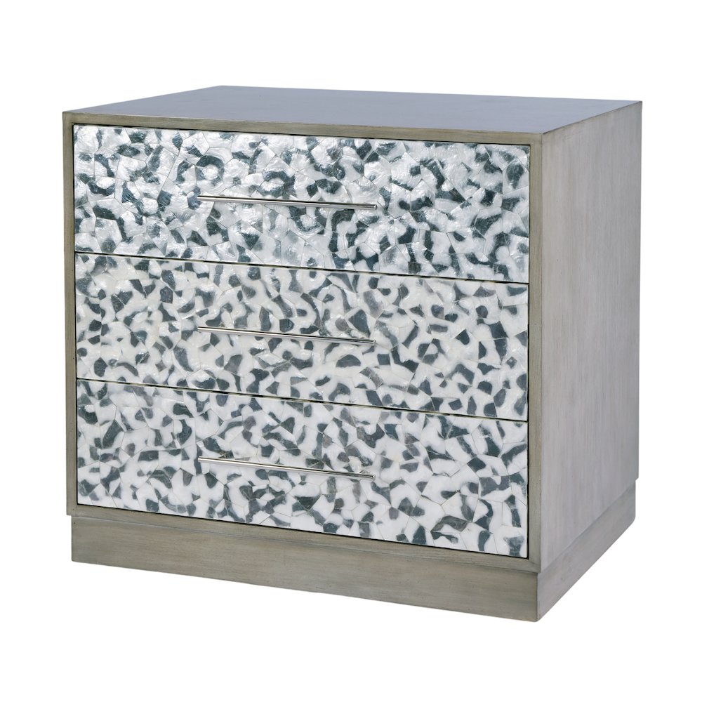 Maganda 32 in. W Wood and Tortoise Capiz 3 Drawer Chest, Gray. Picture 1