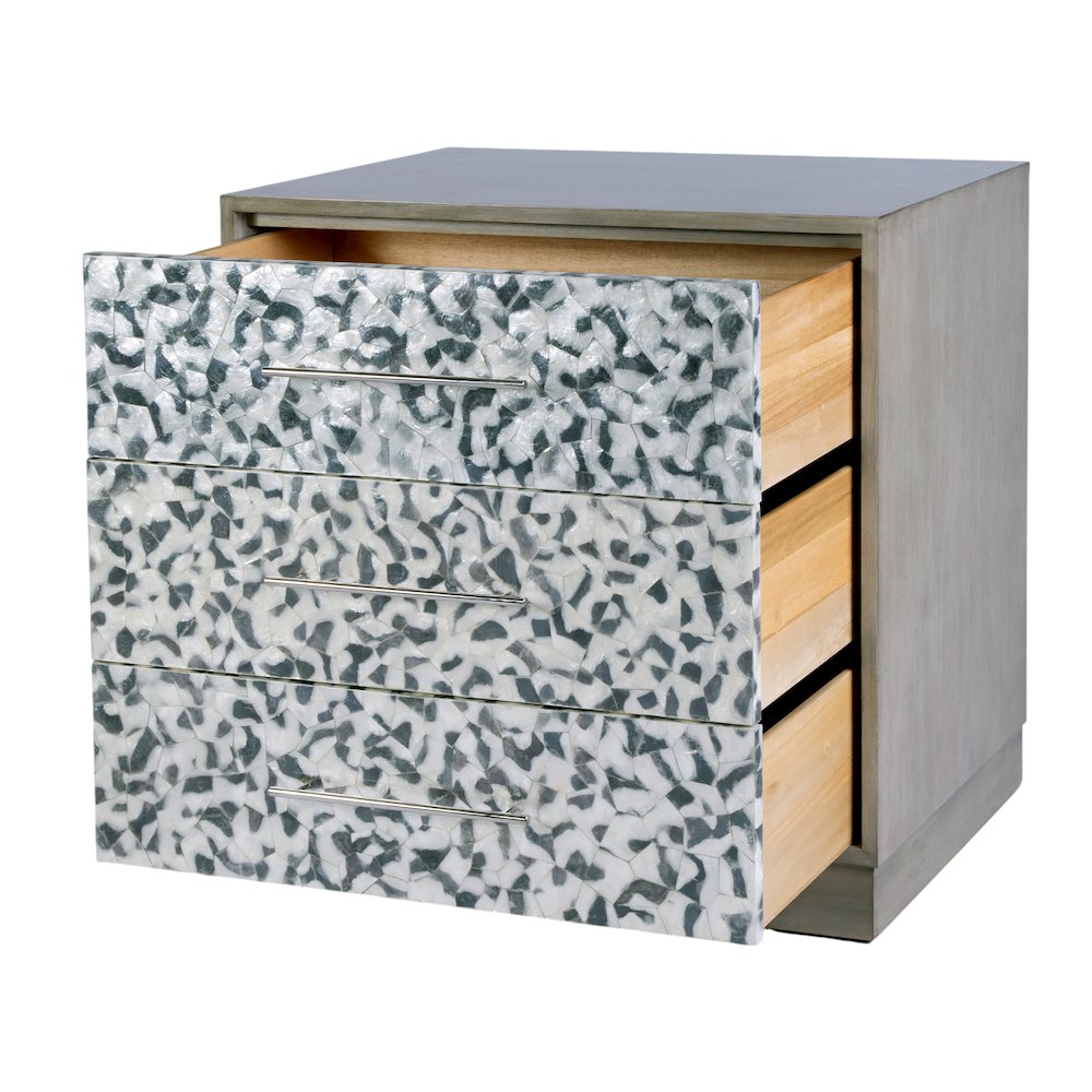 Maganda 32 in. W Wood and Tortoise Capiz 3 Drawer Chest, Gray. Picture 4