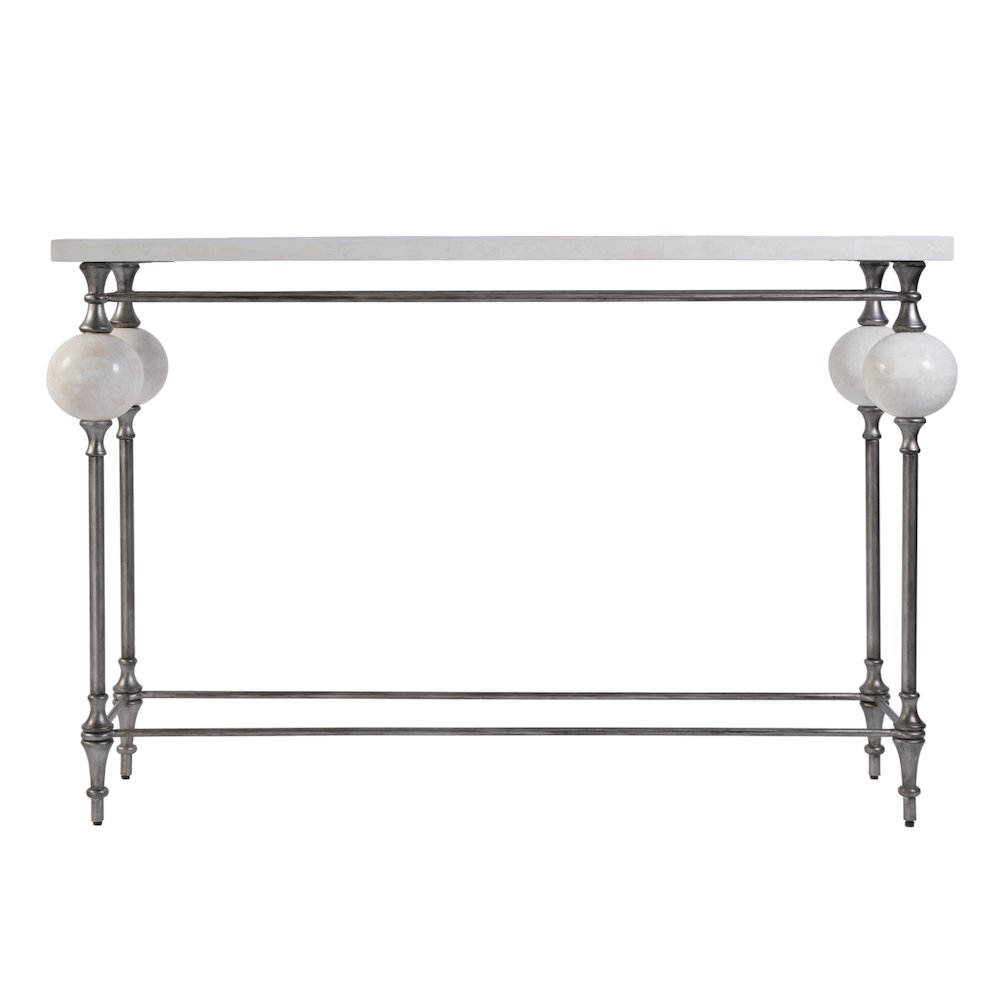 Amadeo 48" W Rectangular Stone and Metal Console Table, White, Silver. Picture 4
