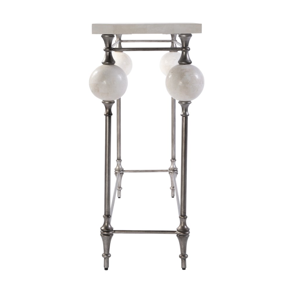 Amadeo 48" W Rectangular Stone and Metal Console Table, White, Silver. Picture 5